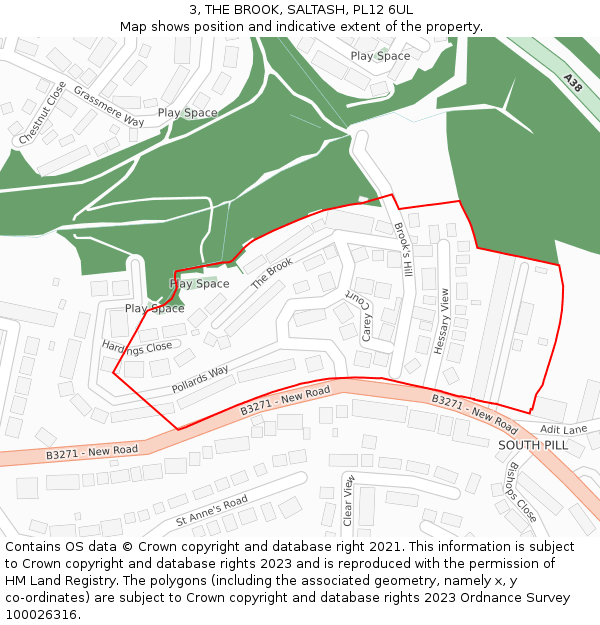 3, THE BROOK, SALTASH, PL12 6UL: Location map and indicative extent of plot