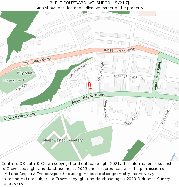 3, THE COURTYARD, WELSHPOOL, SY21 7JJ: Location map and indicative extent of plot