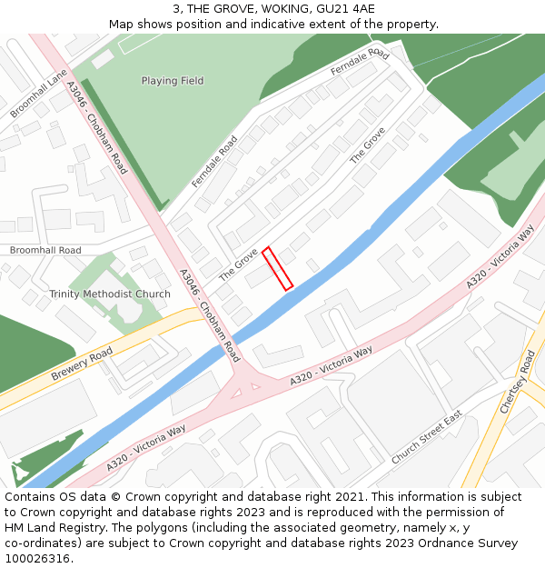 3, THE GROVE, WOKING, GU21 4AE: Location map and indicative extent of plot