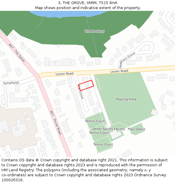3, THE GROVE, YARM, TS15 9HA: Location map and indicative extent of plot