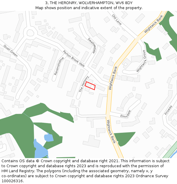 3, THE HERONRY, WOLVERHAMPTON, WV6 8DY: Location map and indicative extent of plot