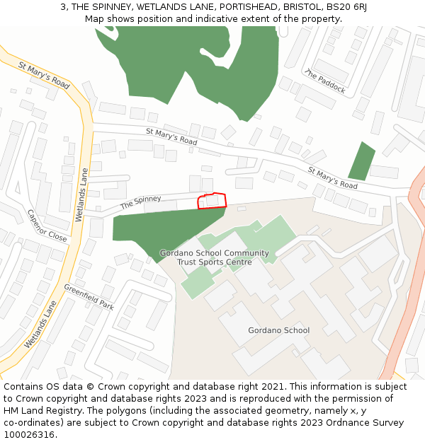 3, THE SPINNEY, WETLANDS LANE, PORTISHEAD, BRISTOL, BS20 6RJ: Location map and indicative extent of plot