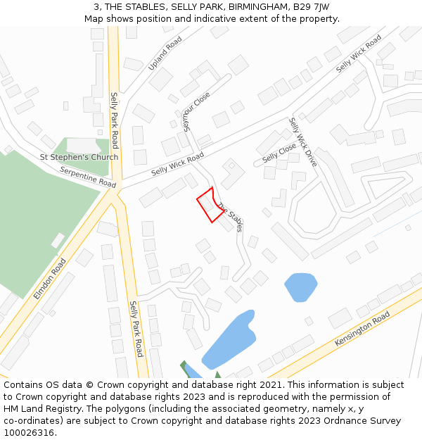 3, THE STABLES, SELLY PARK, BIRMINGHAM, B29 7JW: Location map and indicative extent of plot