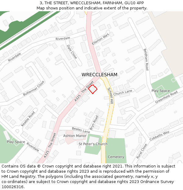 3, THE STREET, WRECCLESHAM, FARNHAM, GU10 4PP: Location map and indicative extent of plot