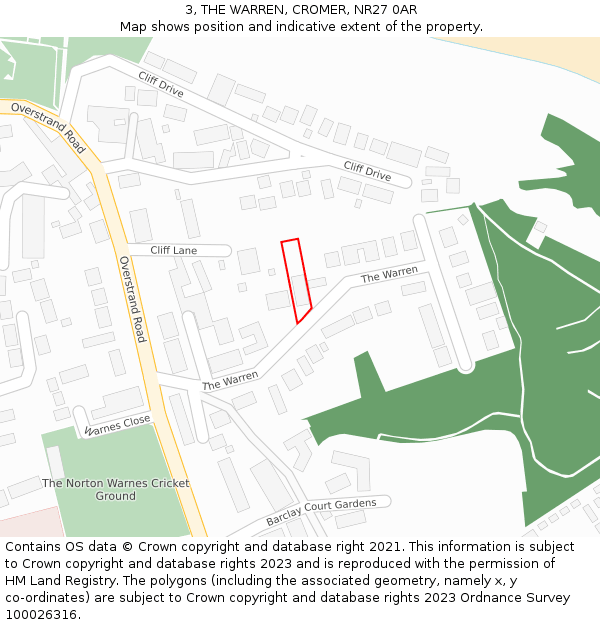 3, THE WARREN, CROMER, NR27 0AR: Location map and indicative extent of plot