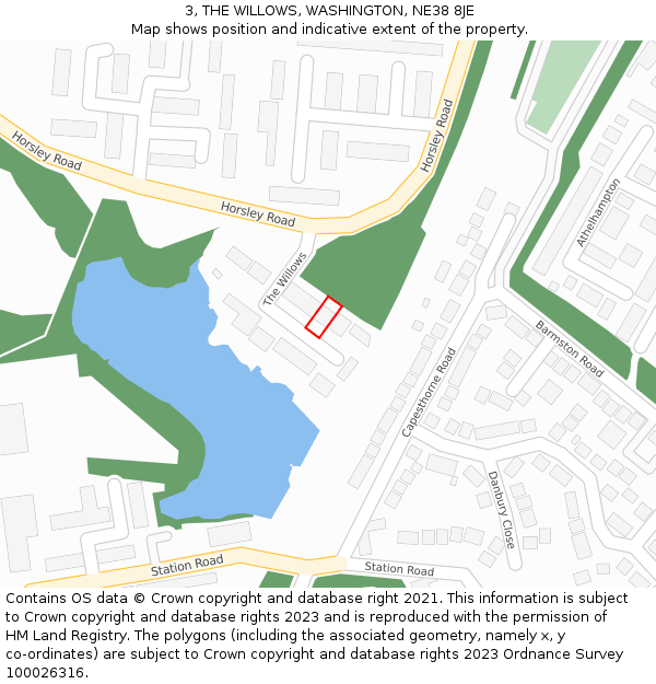 3, THE WILLOWS, WASHINGTON, NE38 8JE: Location map and indicative extent of plot