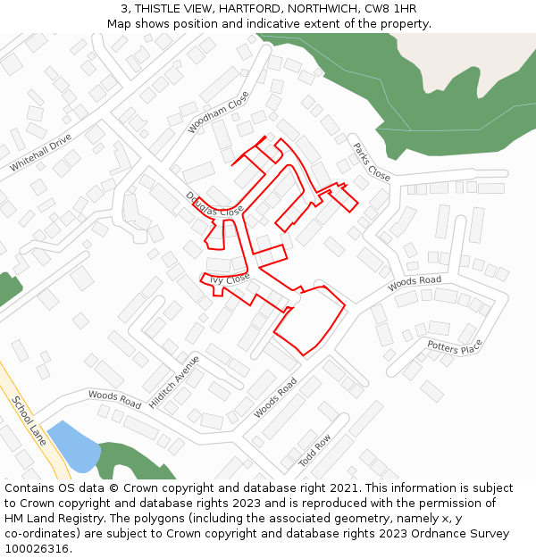 3, THISTLE VIEW, HARTFORD, NORTHWICH, CW8 1HR: Location map and indicative extent of plot