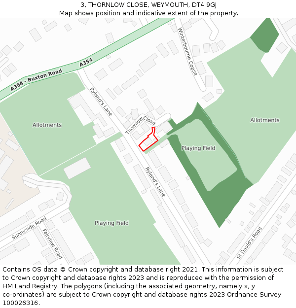 3, THORNLOW CLOSE, WEYMOUTH, DT4 9GJ: Location map and indicative extent of plot