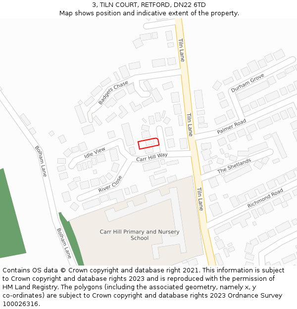 3, TILN COURT, RETFORD, DN22 6TD: Location map and indicative extent of plot