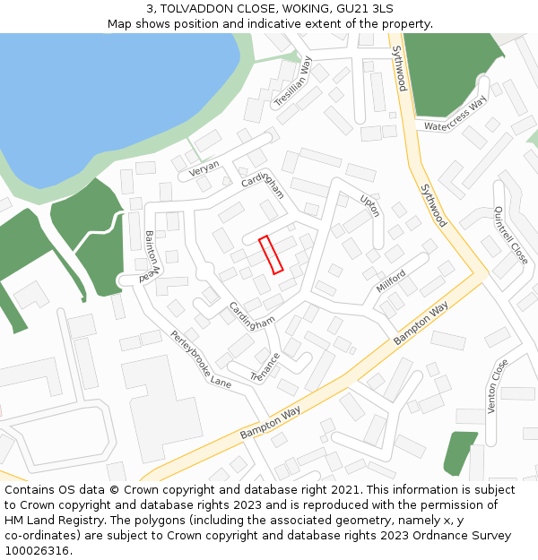 3, TOLVADDON CLOSE, WOKING, GU21 3LS: Location map and indicative extent of plot