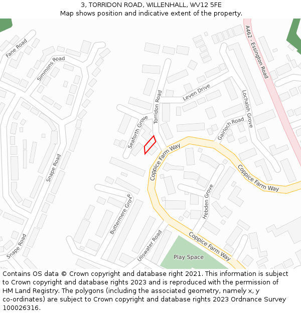 3, TORRIDON ROAD, WILLENHALL, WV12 5FE: Location map and indicative extent of plot