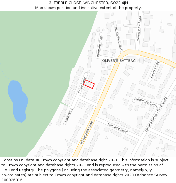 3, TREBLE CLOSE, WINCHESTER, SO22 4JN: Location map and indicative extent of plot