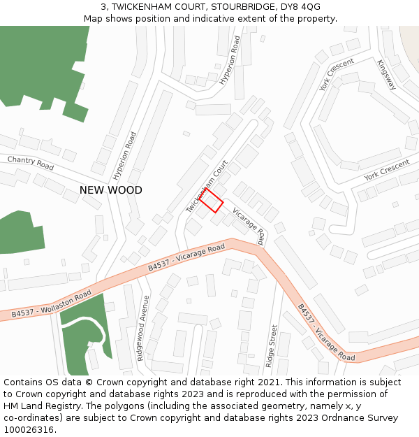 3, TWICKENHAM COURT, STOURBRIDGE, DY8 4QG: Location map and indicative extent of plot