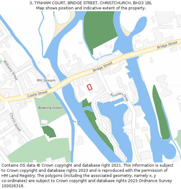 3, TYNHAM COURT, BRIDGE STREET, CHRISTCHURCH, BH23 1BL: Location map and indicative extent of plot