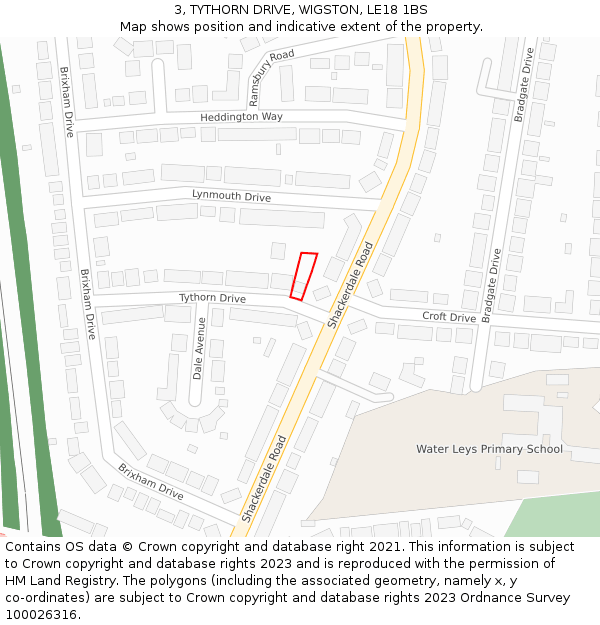 3, TYTHORN DRIVE, WIGSTON, LE18 1BS: Location map and indicative extent of plot