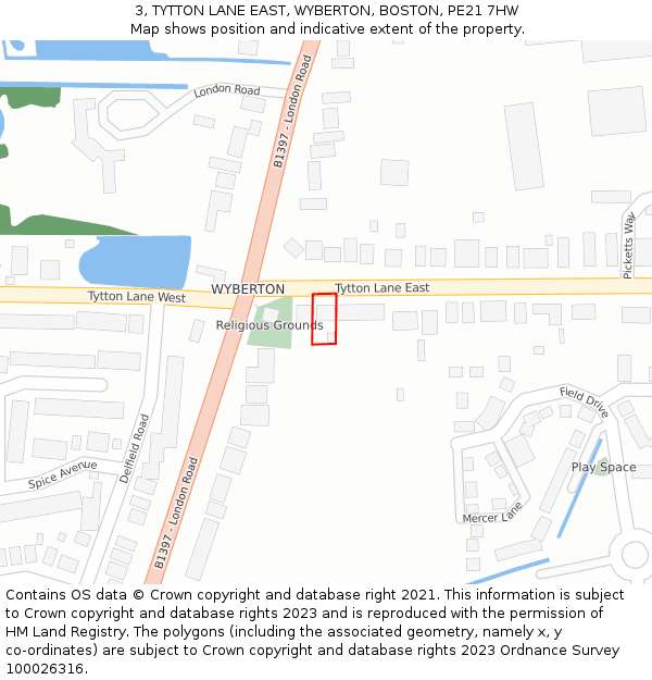 3, TYTTON LANE EAST, WYBERTON, BOSTON, PE21 7HW: Location map and indicative extent of plot