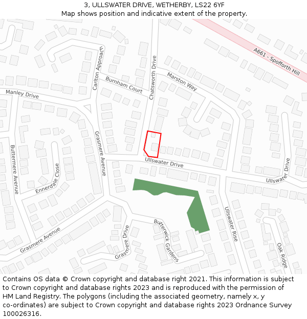 3, ULLSWATER DRIVE, WETHERBY, LS22 6YF: Location map and indicative extent of plot