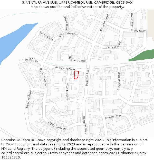 3, VENTURA AVENUE, UPPER CAMBOURNE, CAMBRIDGE, CB23 6HX: Location map and indicative extent of plot