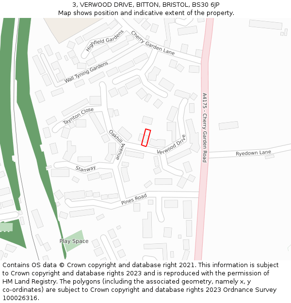 3, VERWOOD DRIVE, BITTON, BRISTOL, BS30 6JP: Location map and indicative extent of plot