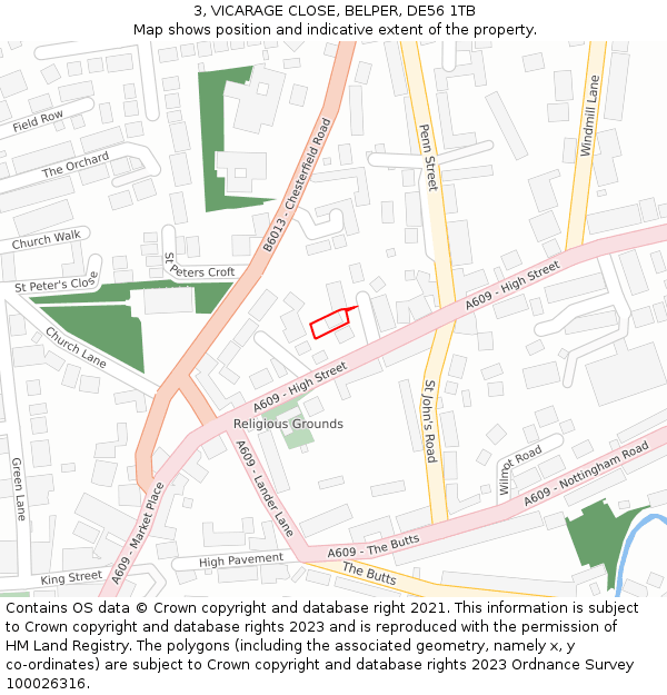 3, VICARAGE CLOSE, BELPER, DE56 1TB: Location map and indicative extent of plot