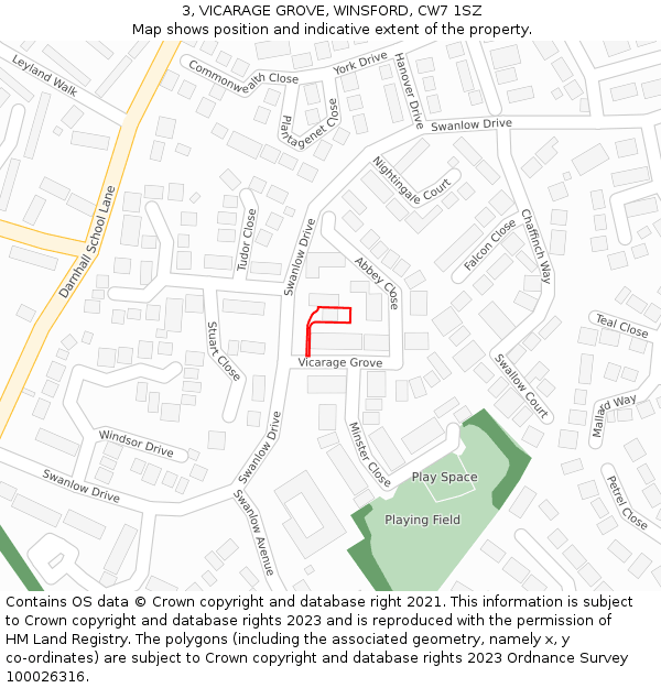 3, VICARAGE GROVE, WINSFORD, CW7 1SZ: Location map and indicative extent of plot