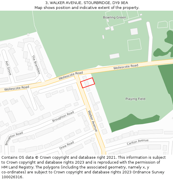 3, WALKER AVENUE, STOURBRIDGE, DY9 9EA: Location map and indicative extent of plot