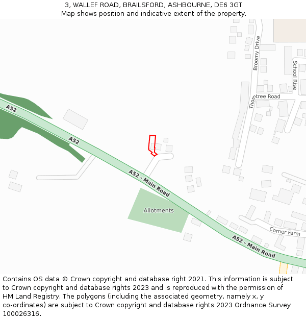 3, WALLEF ROAD, BRAILSFORD, ASHBOURNE, DE6 3GT: Location map and indicative extent of plot