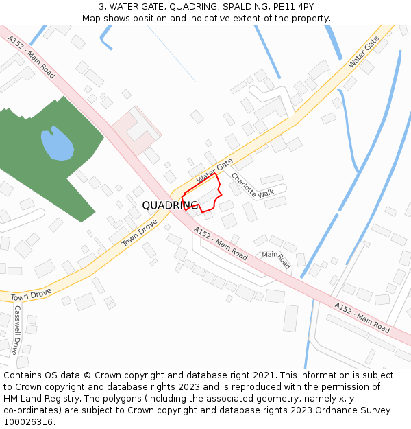 3, WATER GATE, QUADRING, SPALDING, PE11 4PY: Location map and indicative extent of plot