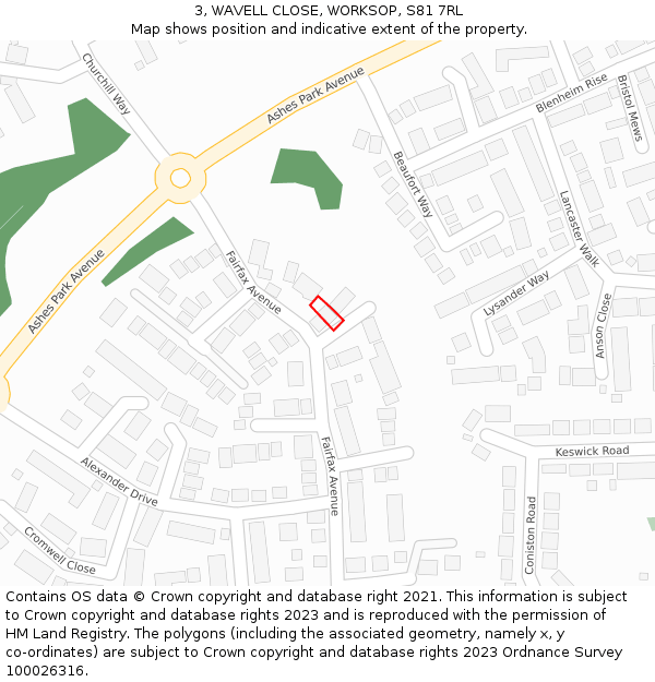 3, WAVELL CLOSE, WORKSOP, S81 7RL: Location map and indicative extent of plot