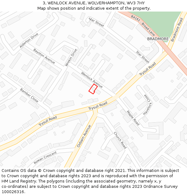 3, WENLOCK AVENUE, WOLVERHAMPTON, WV3 7HY: Location map and indicative extent of plot