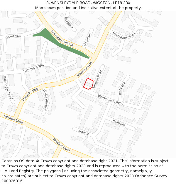 3, WENSLEYDALE ROAD, WIGSTON, LE18 3RX: Location map and indicative extent of plot