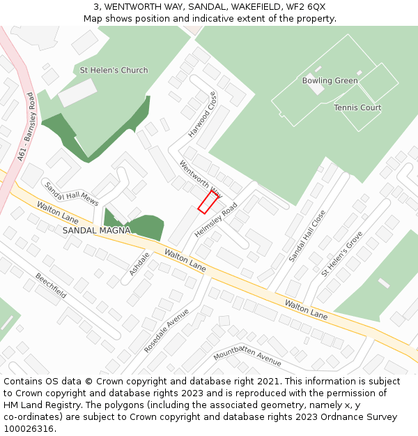 3, WENTWORTH WAY, SANDAL, WAKEFIELD, WF2 6QX: Location map and indicative extent of plot