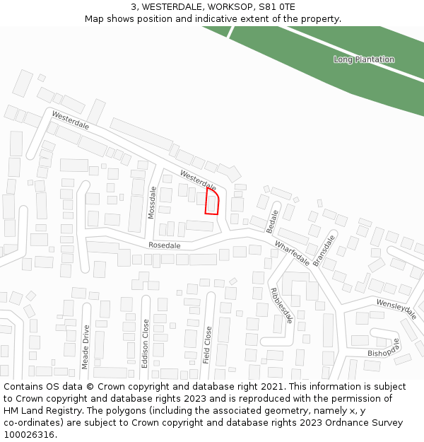 3, WESTERDALE, WORKSOP, S81 0TE: Location map and indicative extent of plot