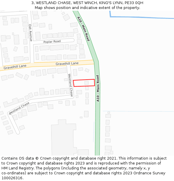 3, WESTLAND CHASE, WEST WINCH, KING'S LYNN, PE33 0QH: Location map and indicative extent of plot