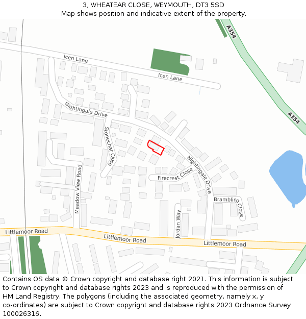 3, WHEATEAR CLOSE, WEYMOUTH, DT3 5SD: Location map and indicative extent of plot