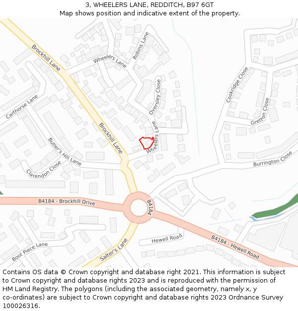 3, WHEELERS LANE, REDDITCH, B97 6GT: Location map and indicative extent of plot