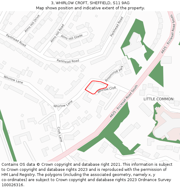 3, WHIRLOW CROFT, SHEFFIELD, S11 9AG: Location map and indicative extent of plot