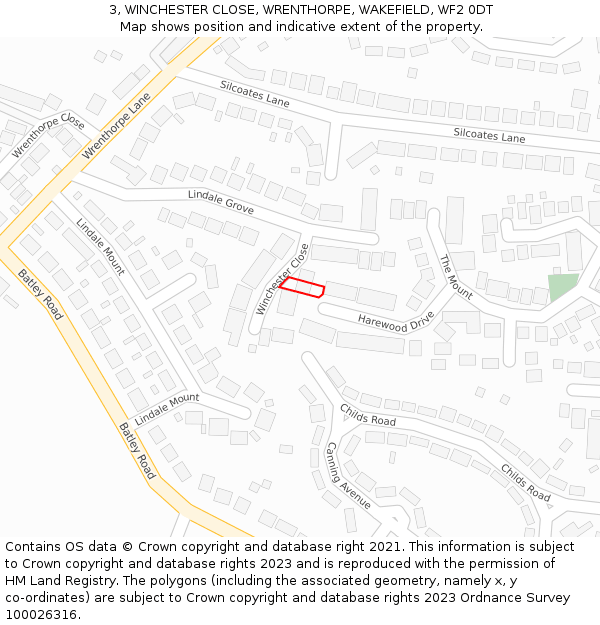 3, WINCHESTER CLOSE, WRENTHORPE, WAKEFIELD, WF2 0DT: Location map and indicative extent of plot