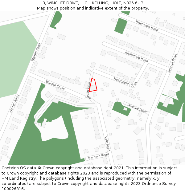 3, WINCLIFF DRIVE, HIGH KELLING, HOLT, NR25 6UB: Location map and indicative extent of plot