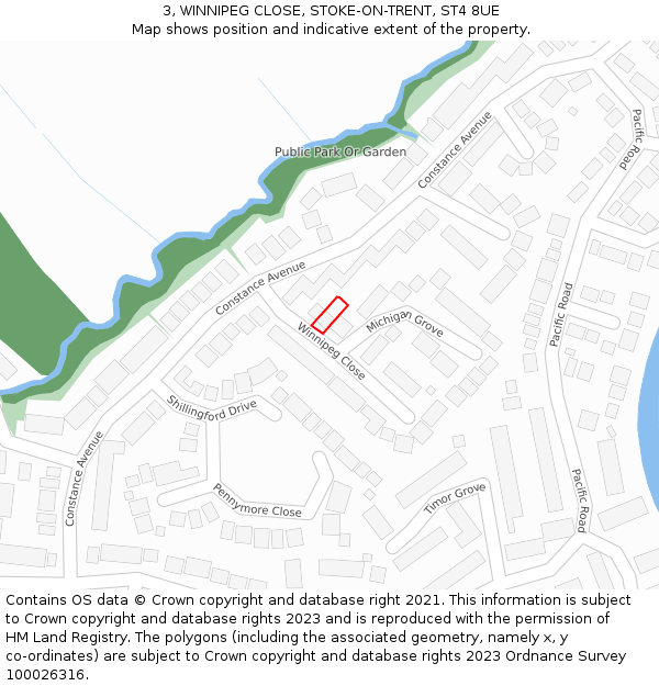 3, WINNIPEG CLOSE, STOKE-ON-TRENT, ST4 8UE: Location map and indicative extent of plot