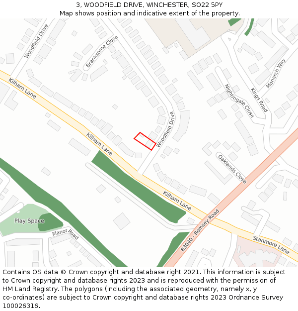 3, WOODFIELD DRIVE, WINCHESTER, SO22 5PY: Location map and indicative extent of plot