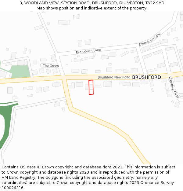 3, WOODLAND VIEW, STATION ROAD, BRUSHFORD, DULVERTON, TA22 9AD: Location map and indicative extent of plot