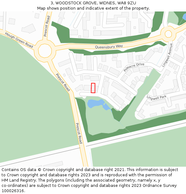 3, WOODSTOCK GROVE, WIDNES, WA8 9ZU: Location map and indicative extent of plot