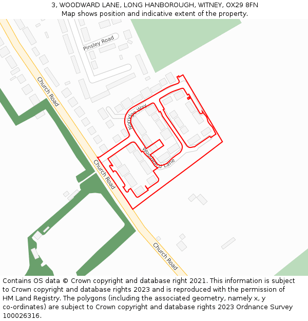 3, WOODWARD LANE, LONG HANBOROUGH, WITNEY, OX29 8FN: Location map and indicative extent of plot