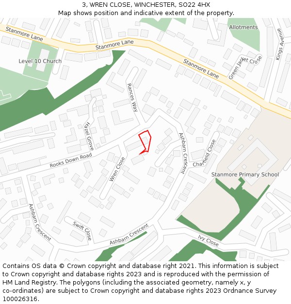 3, WREN CLOSE, WINCHESTER, SO22 4HX: Location map and indicative extent of plot