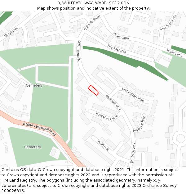 3, WULFRATH WAY, WARE, SG12 0DN: Location map and indicative extent of plot