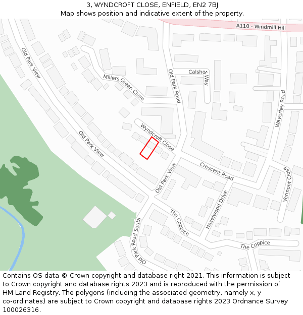 3, WYNDCROFT CLOSE, ENFIELD, EN2 7BJ: Location map and indicative extent of plot