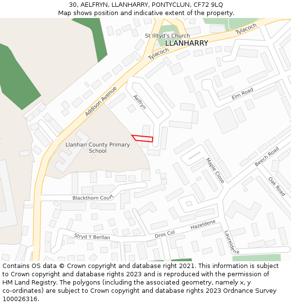 30, AELFRYN, LLANHARRY, PONTYCLUN, CF72 9LQ: Location map and indicative extent of plot