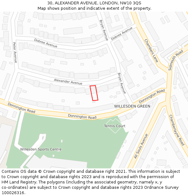 30, ALEXANDER AVENUE, LONDON, NW10 3QS: Location map and indicative extent of plot