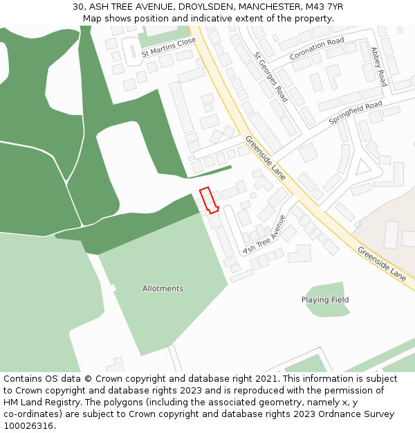 30, ASH TREE AVENUE, DROYLSDEN, MANCHESTER, M43 7YR: Location map and indicative extent of plot